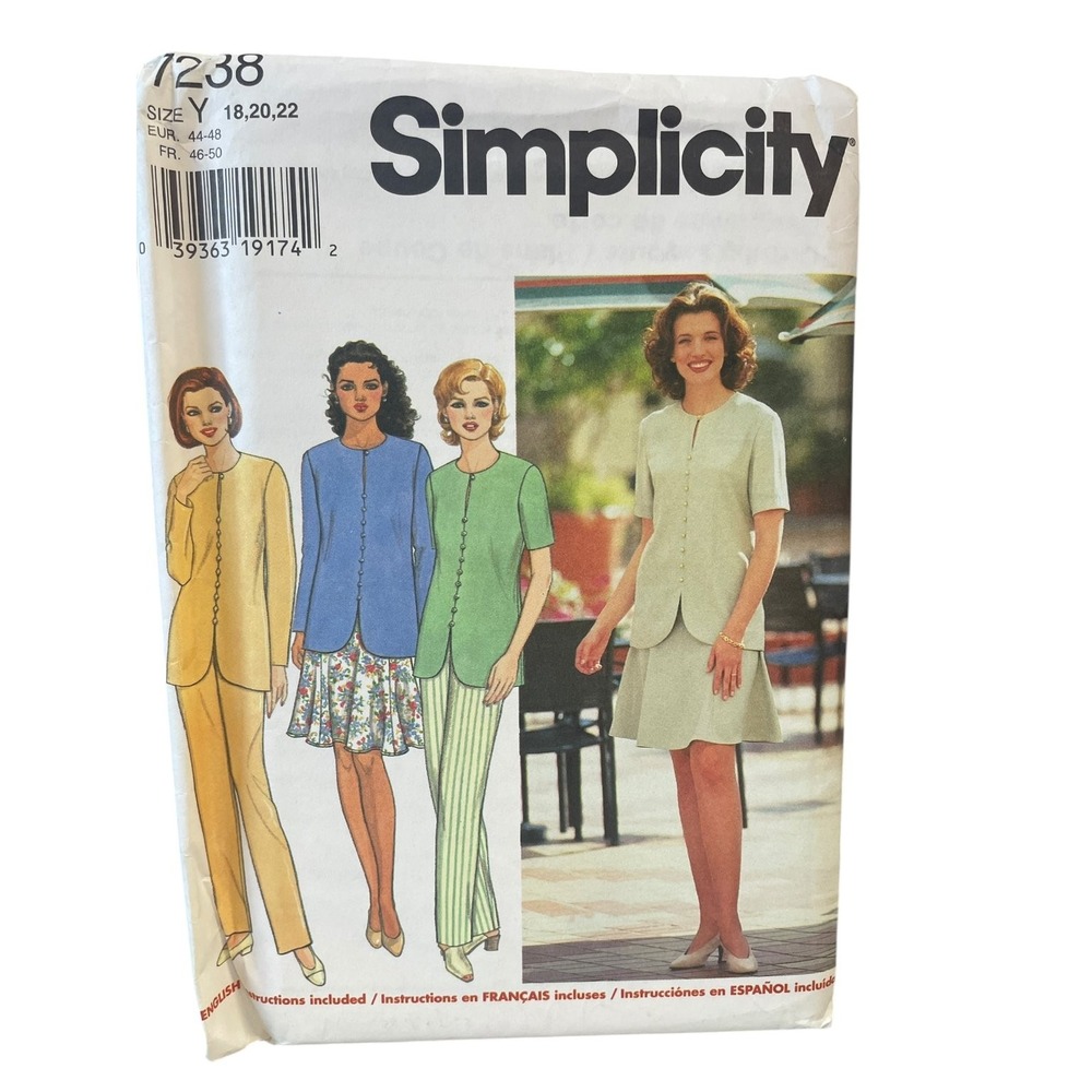 Simplicity Sewing Pattern 7238 Misses Petite Size 18-22 Top Pants Skirt 90s